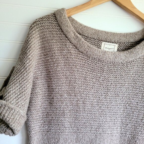 Anthropologie Kenji Sweater Womens Medium Beige Short Sleeve Roll Sleeve Long - Picture 3 of 7